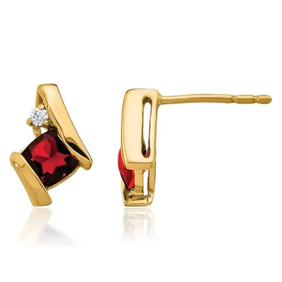 10K Solid Yellow Gold Cushion-Cut Garnet Diamond Studs Earrings - Image 1 of 4