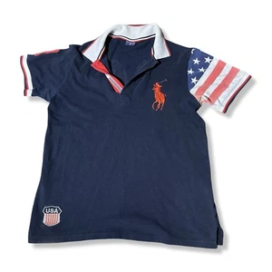 Vintage Y2K Polo Ralph Lauren #3 USA Flag Big Pony Navy Blue Polo Men’s Size M - Picture 1 of 5