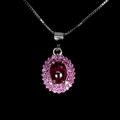925 Sterling Silver Necklace Oval Ruby 7x5mm Ruby Diamond Cut Gemstone 18 Inches - Image 1 of 4