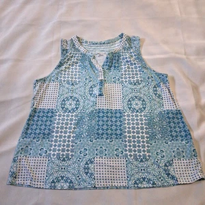 Top sin mangas Croft & Barrow para mujer blanco azul estampado cuello en V algodón modal A18 - Imagen 1 de 9