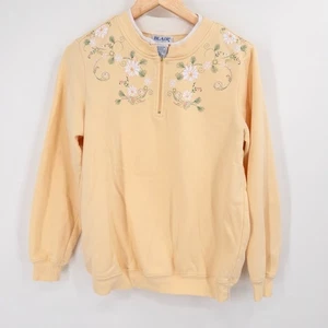 Vintage Yellow Floral Sweatshirt Womens S 90s Cottagecore Granny Retro Cozy - Picture 1 of 8