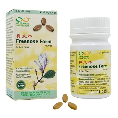 GREEN NATURE, 绿色药业, MEDBOOM BV, NETHERLANDS Bi Yan Pian - Freenose Form – Authentische TCM Kräuterformel – 60 Tabletten