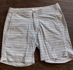 Onia Calder Badehose Herren 32 W grau weiß Streifen Kordelzug Shorts 7" Schrittlänge - Bild 1 von 10