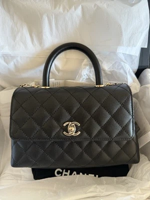 NEW CHANEL 2025 Black Caviar  SMALL Coco Handle Flap With light Gold HW - Image 1 of 4