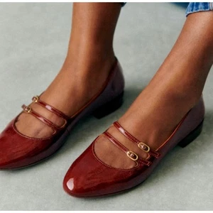 Sezane Ninon Low Ballerinas Flats Patent Leather Mahogany Brown Straps 6 - Picture 1 of 15