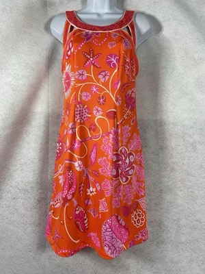 Vestido Gretchen Scott Mujer Pequeño Rojo Rosa Mangas Ajustables Floral Tirantes Foto 1 de 4