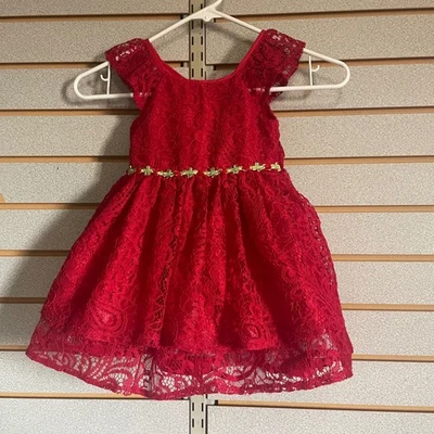 Laura Ashley Girls Red Lace Flower Trim Dress Size 2T Special Occasion - Image 1 of 4