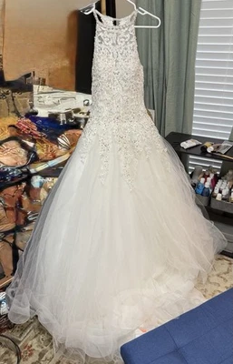 Madeline Gardner Morilee Ivory Wedding Dress Halter Top With Trail Size 6 - Image 1 of 4