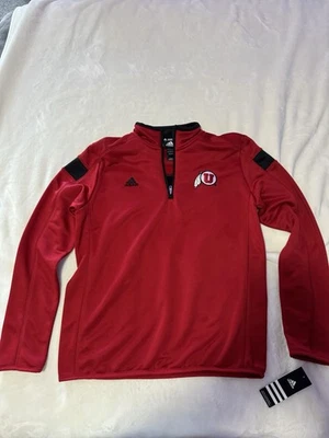 NWT Adidas Utah Utes Football  Youth Large Red Qaurter Zip Sweater $45 - Image 1 of 4