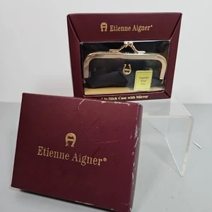NEU Vintage Etienne Aigner schwarz Lippenstift Etui Stil Leder mit Spiegel - Bild 1 von 6