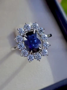 5.22Ct Cushion Cut Natural Sapphire Diamond Engagement Ring 950 Platinum Size 7 - Picture 1 of 7