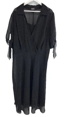 Adrianna Pappell A Line Black Chiffon Polka Dots Dress Lined Flirty 22W - Image 1 of 4