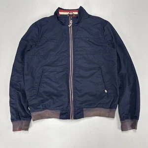 TOMMY HILFIGER JEANS Lined Bomber Jacket Mens Large Navy Blue Ribbed Nylon Shell - Picture 1 of 13
