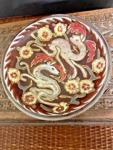 Vintage Jose Cire Royo Style Handpainted Enamel Trinket Dish 4.25" round - Picture 1 of 4