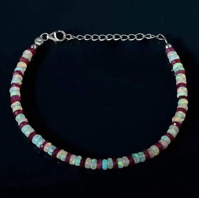 Autentico opale bianco etiope + bracciale/cavigliera Rondelle in corindone... - Immagine 1 di 4