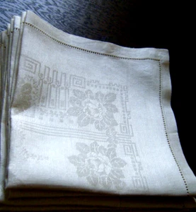 Antique dessert/luncheon napkins set of 8 linen damask beige color 16" square - Picture 1 of 6