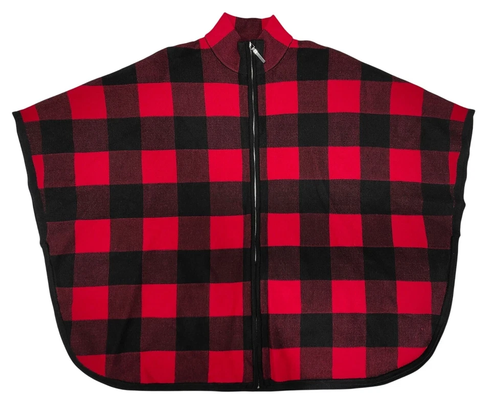 Nicole Miller New York Plaid Size L/XL Red & Black Poncho Cape - Изображение 1 из 4