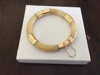 14K Yellow Jade/Jadeite Bangle.36.4g Foto 1 de 3