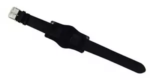 Militärarmband Uhrarmband Leder Unterleder schwarz feste Stege 20 mm Schließe si - Bild 1 von 1