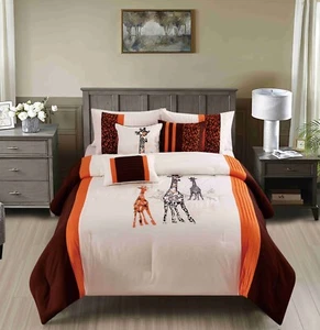 Empire Home Giraffe 6-Piece Embroidered Comforter set Orange White Africa Theme - Picture 1 of 4