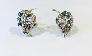 Vintage 14KT Yellow Gold Sapphire And Diamond Earrings - Picture 1 of 6