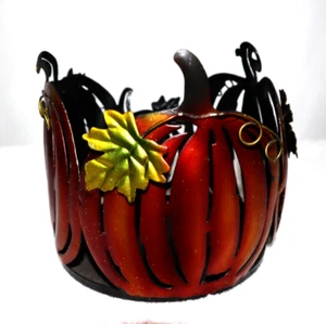 Round Pumpkin Table Decoration Candle Holder Metal Material 4" x 4" Round - Picture 1 of 4