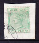 Virgin Is 1880 Qv Sg24 1D Emerald-Green P14 Wmk Cc Very Fine/U On Piece. Cat £90
