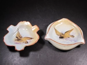 2 Vintage Nippon Art Deco porcelain Ashtrays with birds, hand painted - Picture 1 of 5
