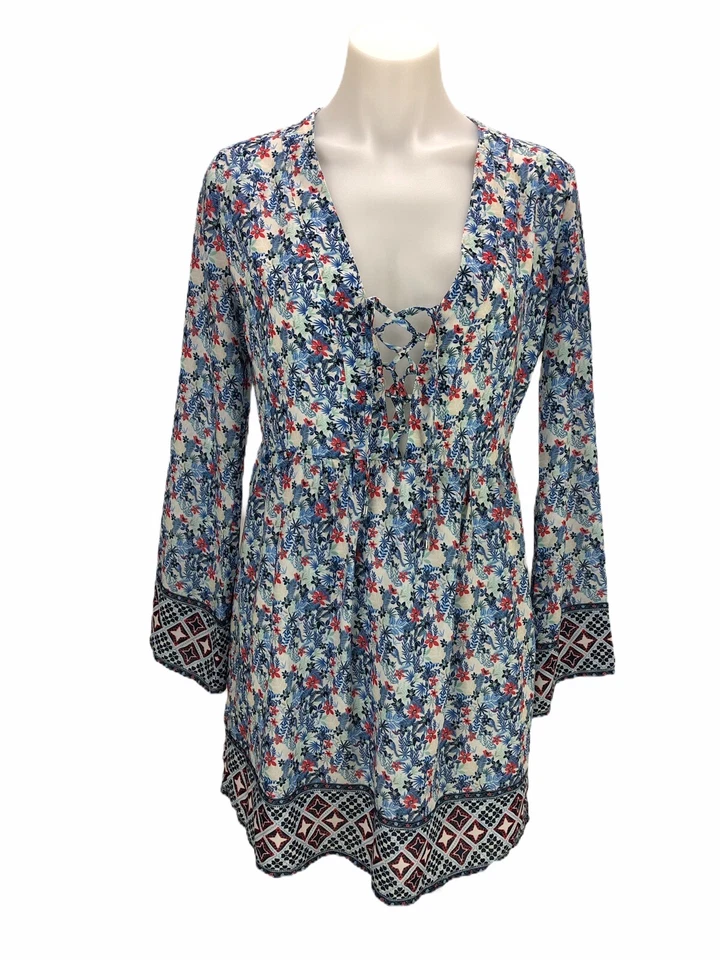 Pepe Jeans Women’s Size S Floral Dress Lace Up Long Bell Sleeve - Image 1 of 4