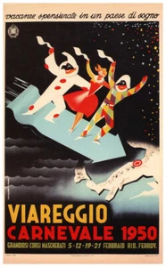 Viareggio - Póster de carnaval italiano vintage de 1950 - Imagen 1 de 1
