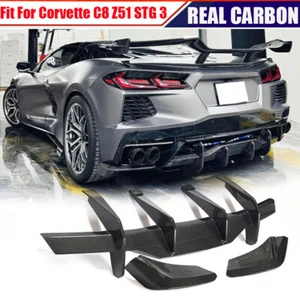 Real Carbon Rear Bumper Diffuser Splitter For 20-23 Corvette C8 Z51 STG 3 Add On - Bild 1 von 19