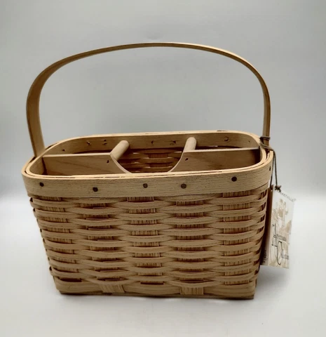 Basketville Basket/ Picnic Utensil Holder Oak Woven Putney Vermont New Cover