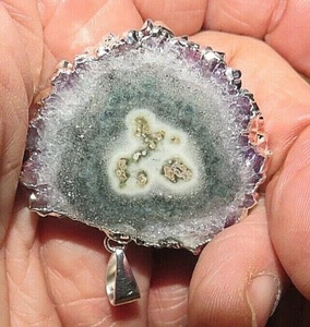 BEAUTIFUL AMETHYST STALACTITE PENDANT ; NO CHAIN; SILVER BALE - Picture 1 of 2