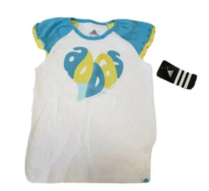 adidas logo Girls T-Shirt Kids Girls Size 4 Blue White - Picture 1 of 7
