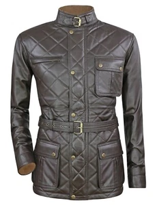 Dunkelbraune gesteppte Panther Lederjacke für Herren echtes Lammleder Motorrad Armee - Bild 1 von 12