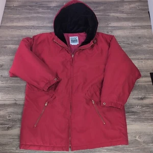 Vtg Basic Editions Womens Hooded Puffer Jacket Size Medium Red Lined Long Sleeve - Picture 1 of 15