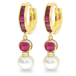 4.65 Carat 14K Solid Gold Huggie Earrings pearl Ruby - Picture 1 of 3