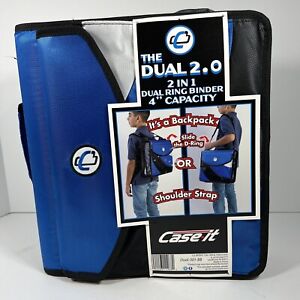Case-it The Dual 2.0  2 in 1 Dual Ring Zipper Binder 4" Capacity Blue Black New