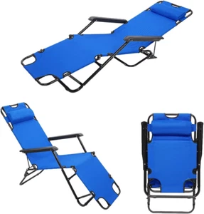 Outdoor Folding Chaise Lounge Chair, Patio Sun Lounger Reclining Beach Chair ... - Picture 1 of 12