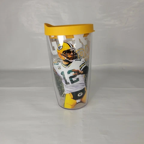Tervis Tumbler 16oz 2013 Aaron Rodgers Green Bay Packers Yellow Clear Plastic Cover