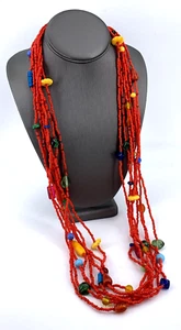 Collar Boho Vintage Cuentas Semilla Vidrio Colores Otoño 8 Hilos 36" - Imagen 1 de 7