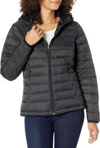 New Women's Lightweight Full-Zip Water-Rest. Hooded Puffer Jacket /Coat - L - Picture 1 of 3