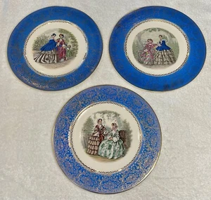 3 VINTAGE CENTURY BY SALEM WARRANTED 23 KARAT GOLD 11" VICTORIAN WOMEN PLATES - Picture 1 of 23