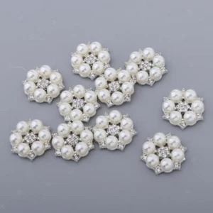10 Pcs Fashion High Quality Pearls Buttons for Wedding Invitation Crystal - Picture 1 of 15