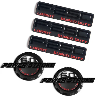 5 OEM 6,0 L POWER STROKE + F-250 Lariat Super Duty emblema se adapta a negro rojo F250 Foto 1 de 4