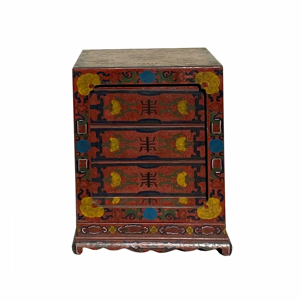 Chinese Distressed Brownish Red Dragon Graphic Trunk Box Chest ws1880 - Image 1 of 4