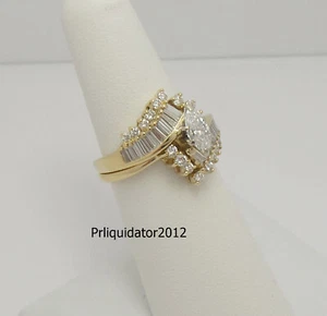 1.50CT Natural Marquise Diamond Engagement Wedding Ring Bridal Set 14K Gold - Picture 1 of 14