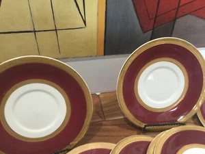 2 pcs. SAUCERS 6.5'' Set CROWN DUCAL MADE IN ENGLAND BURGUNDY GOLD OXFORD CHINA - Picture 1 of 8