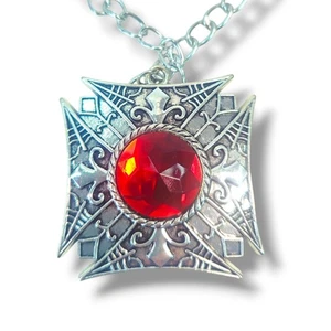 Vampire Ruby Maltese Cross Necklace Medallion Dracula Costume Jewelry Gothic 40" - Picture 1 of 6