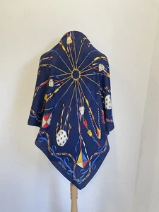 Y#Les Copains Italia Bufanda de Seda Cuerda Náutica Cadena Estampado Azul Multicolor De Colección - Imagen 1 de 8